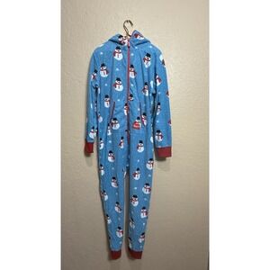 Tipsy Elves Mens Sz M Blue Snowman Winter One Piece Hoodie Pajamas  Pockets